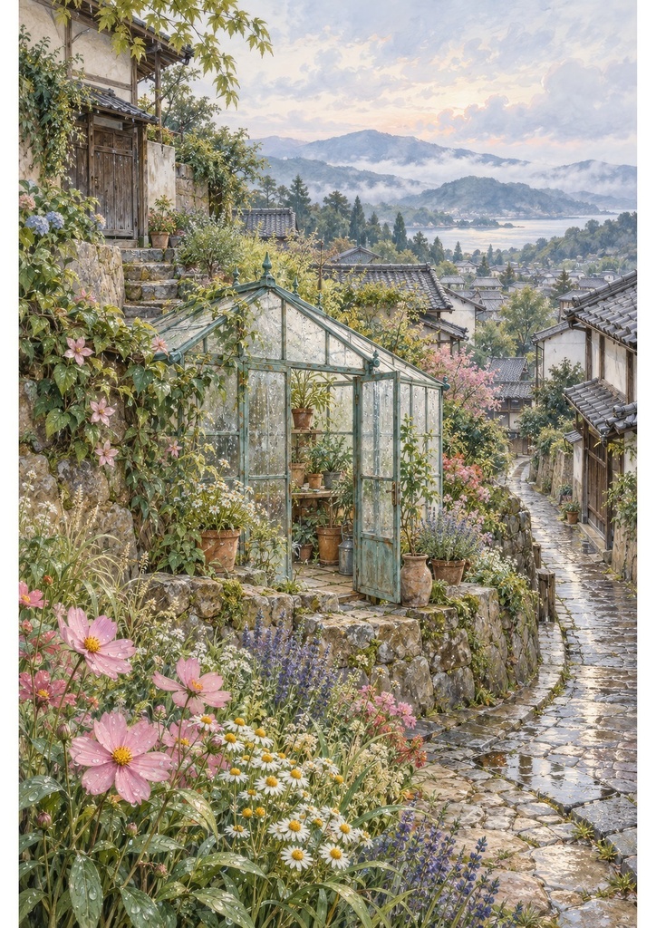 雨上がりの小さな温室|A3・A4印刷用アートPDF+高解像度JPEG