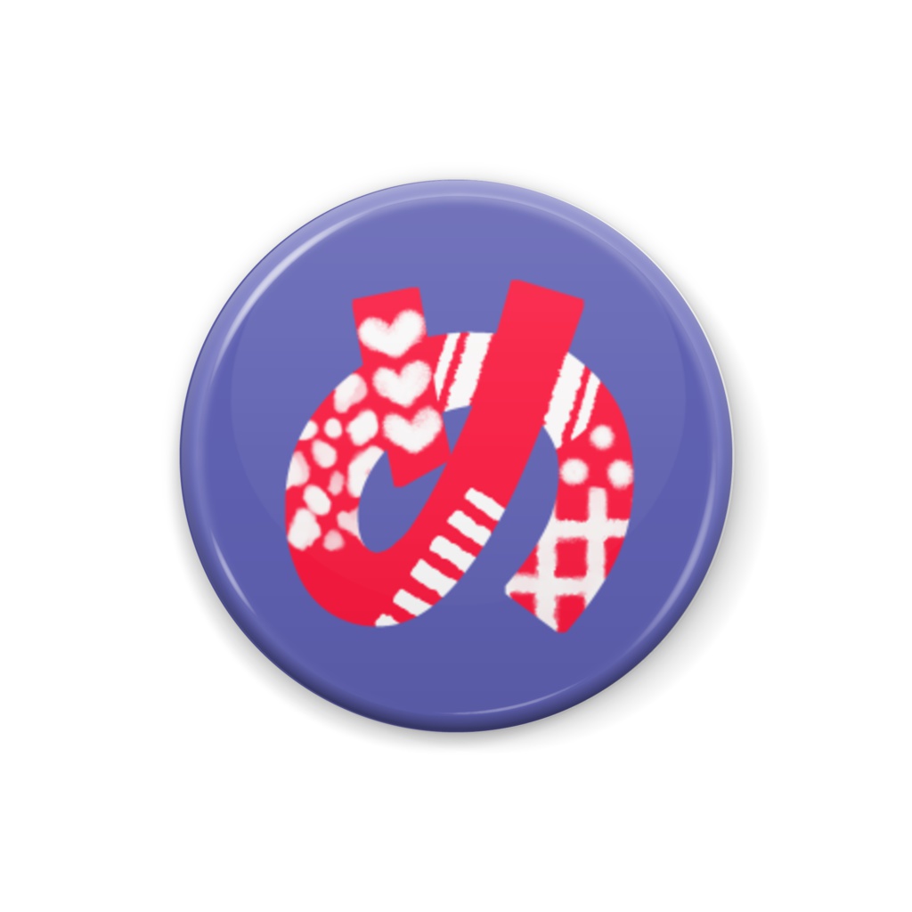 柄文字缶バッジ 「め」 (赤×青紫)