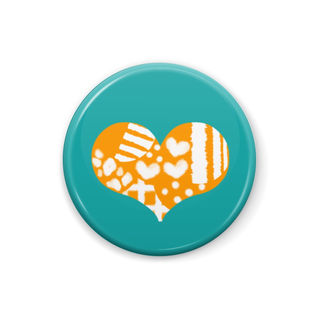 柄文字缶バッジ 「❤」 (オレンジ×緑)