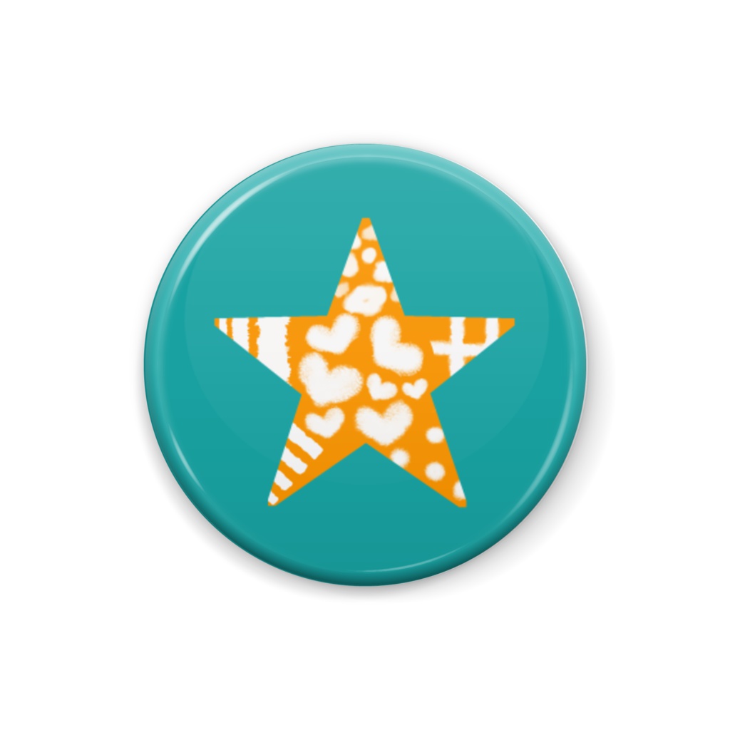 柄文字缶バッジ 「★」 (オレンジ×緑)