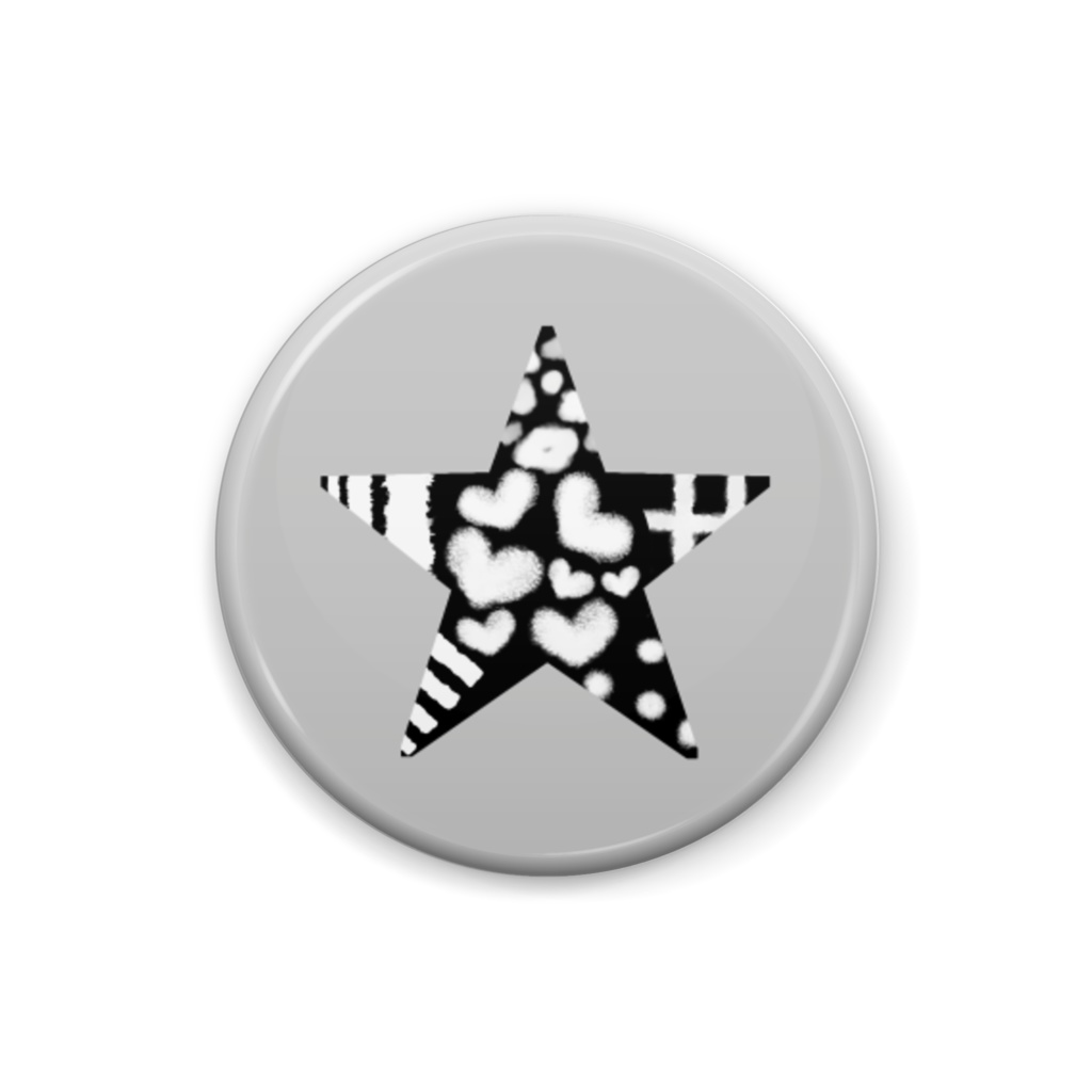 柄文字缶バッジ 「★」 (黒×グレー)