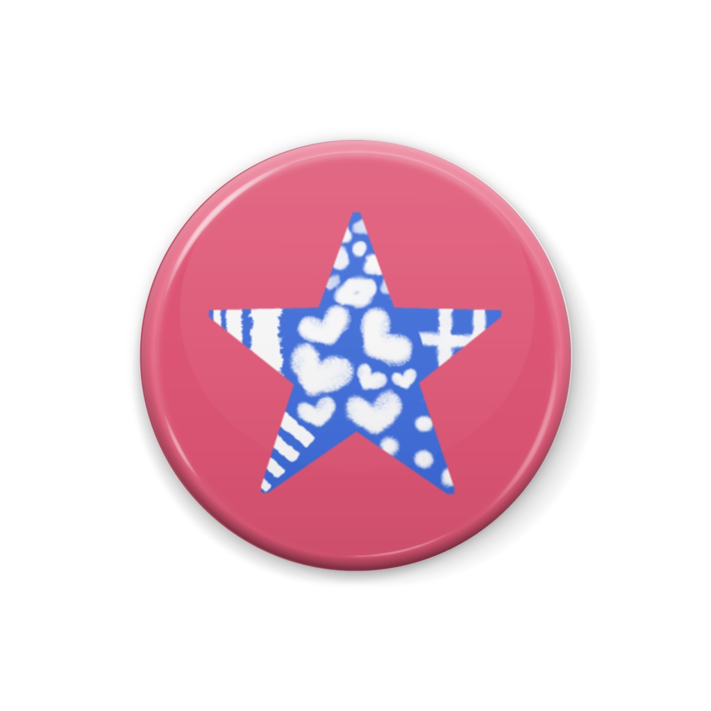 柄文字缶バッジ 「★」 (青×赤ピンク)