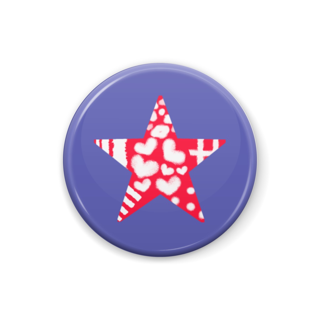 柄文字缶バッジ 「★」 (赤×青紫)