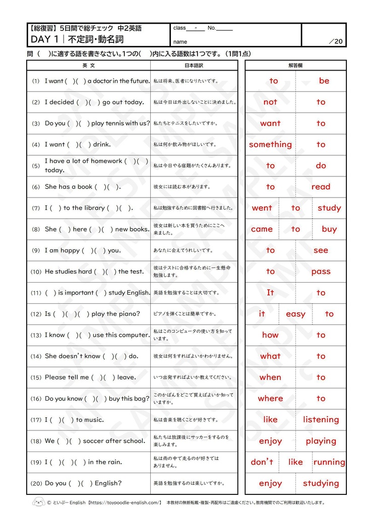 5日間で総チェック!中2英語【ニガテを見える化シート付き】