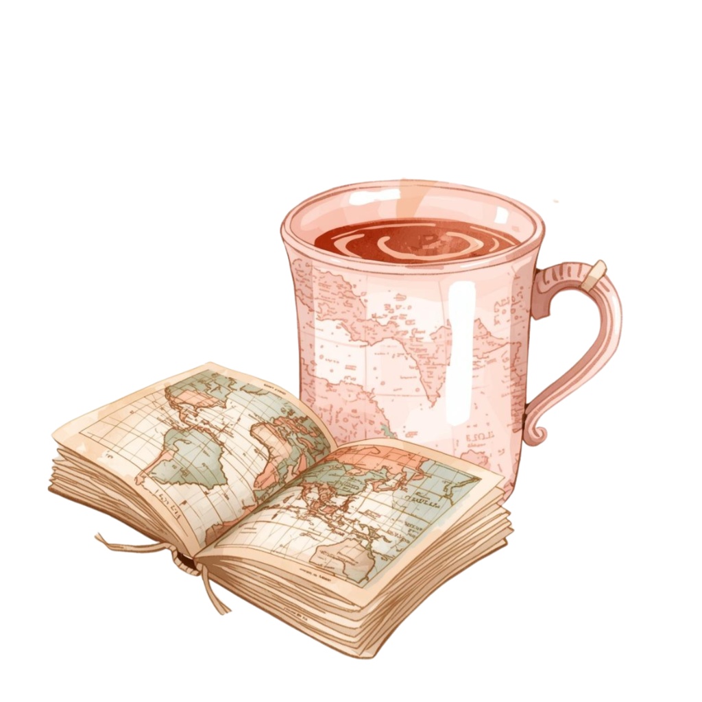 水彩ピンクのアンティーク旅行クリップアートセット(全10種/PNG)