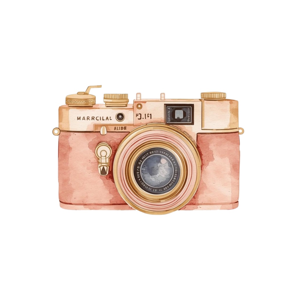 水彩ピンクのアンティーク旅行クリップアートセット(全10種/PNG)