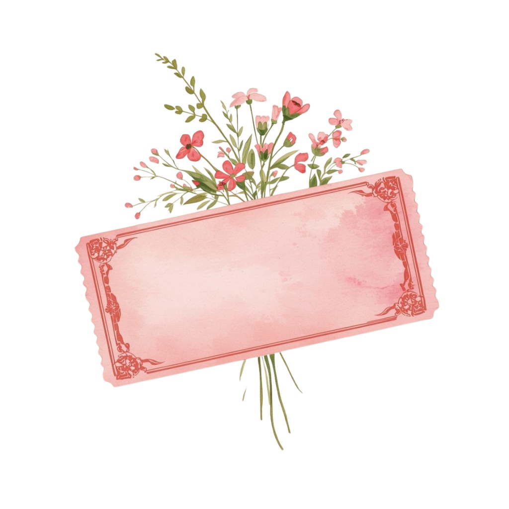 水彩ピンクのアンティーク旅行クリップアートセット(全10種/PNG)