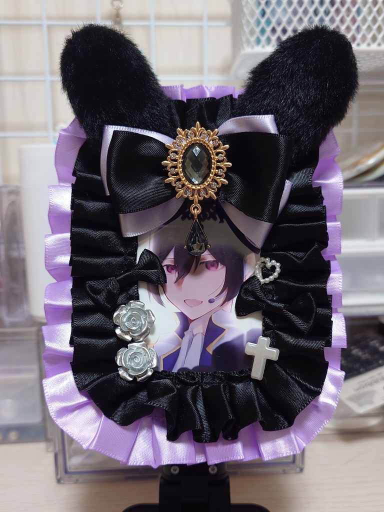 硬質カードケースデコ うさみみ ブラック 黒 紫 パープル
