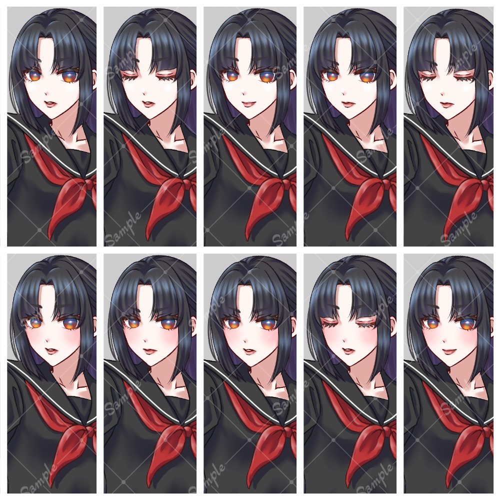 黒髪セーラー服の女子(表情10種/武器なし差分あり)