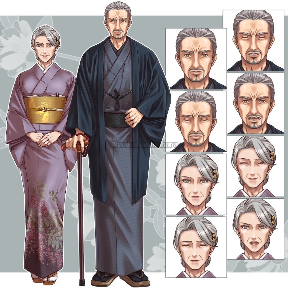 和服姿の老夫婦(表情差分それぞれ5種)