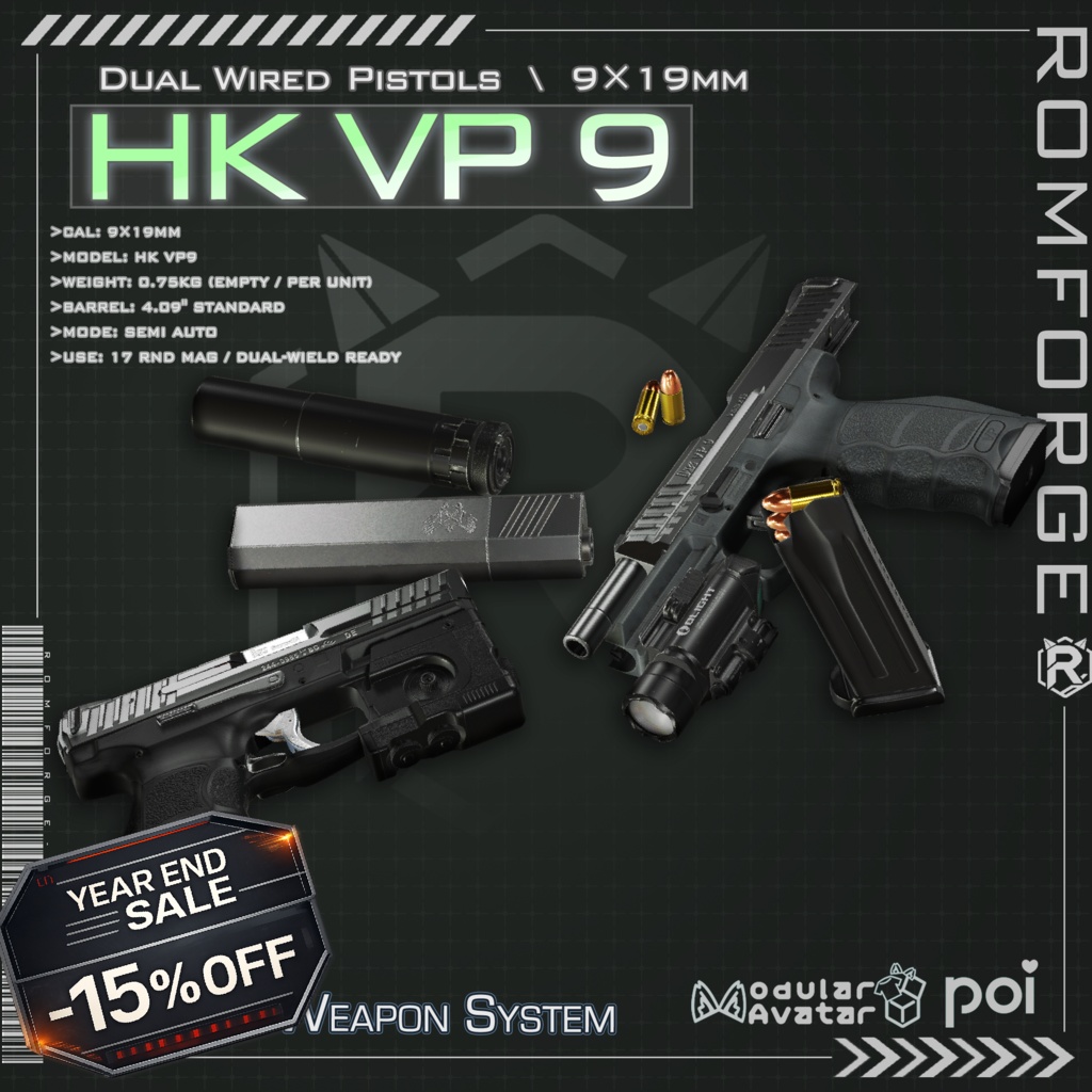 【SALE!】【VRChat想定】両手撃ちDouble Down HK VP9 System【ギミック付き】