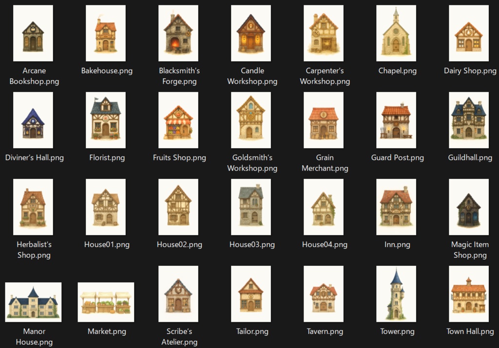 中世ファンタジー風デフォルメ建物イラスト素材【28種】