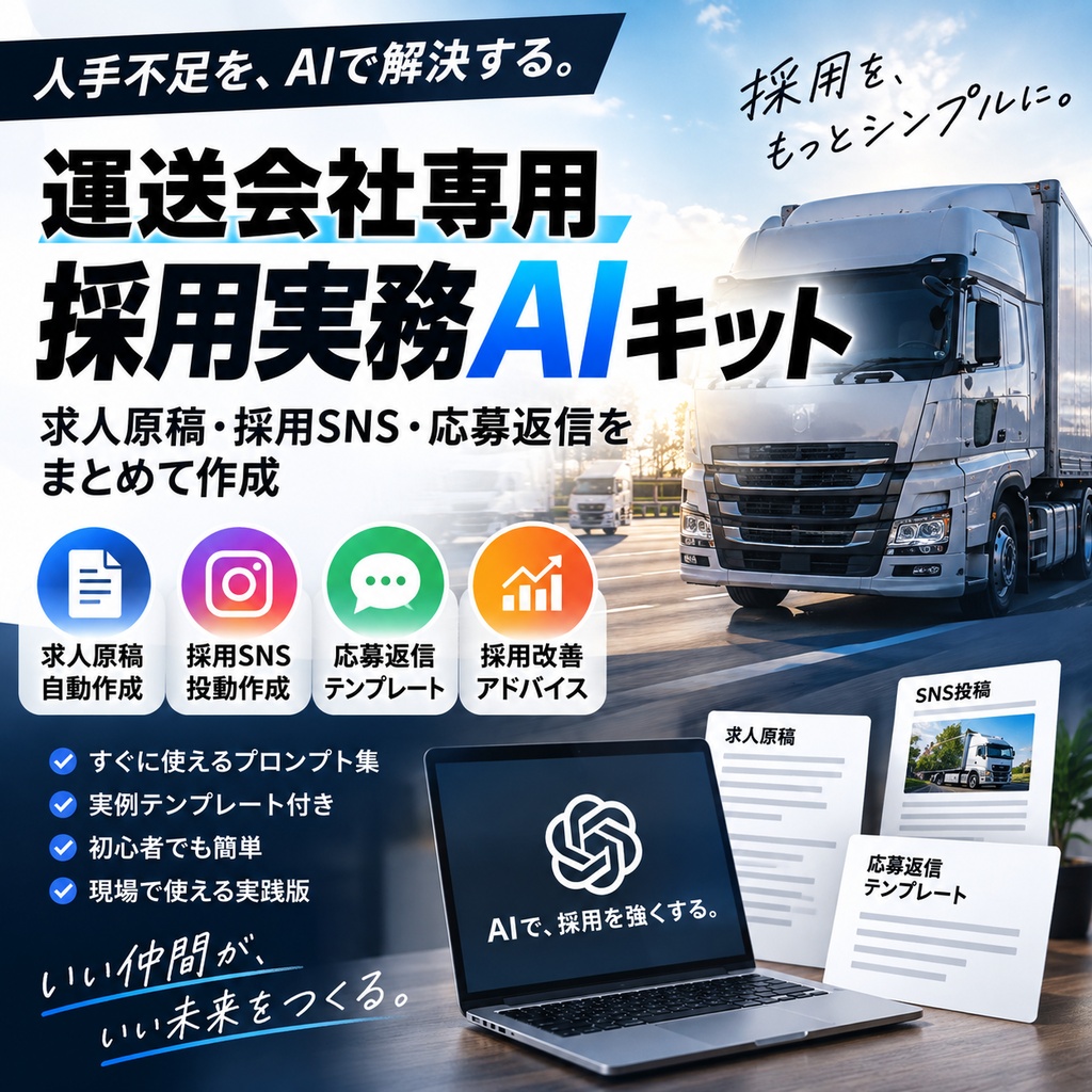 運送会社向け|採用実務AIキット|求人原稿・採用SNS・応募返信をまとめて作成