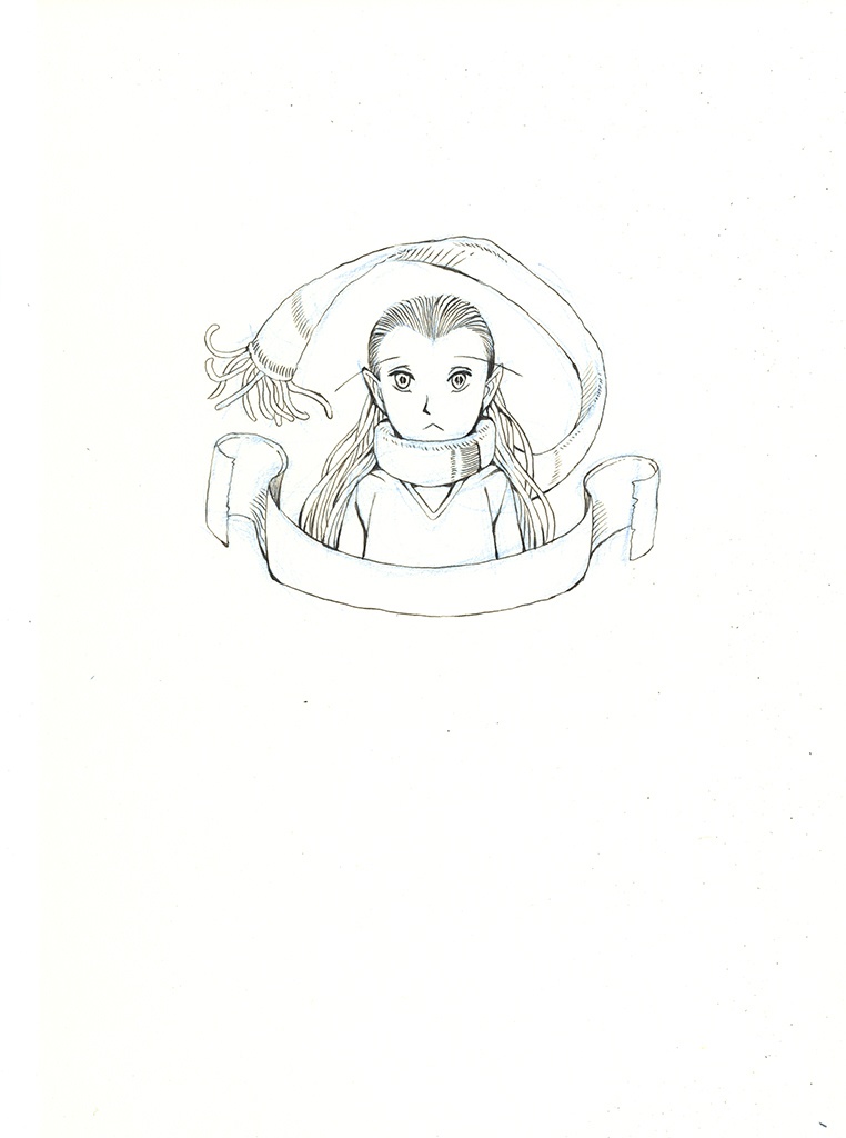 ペン画07 蔵書票もどき　複躰ちゃん