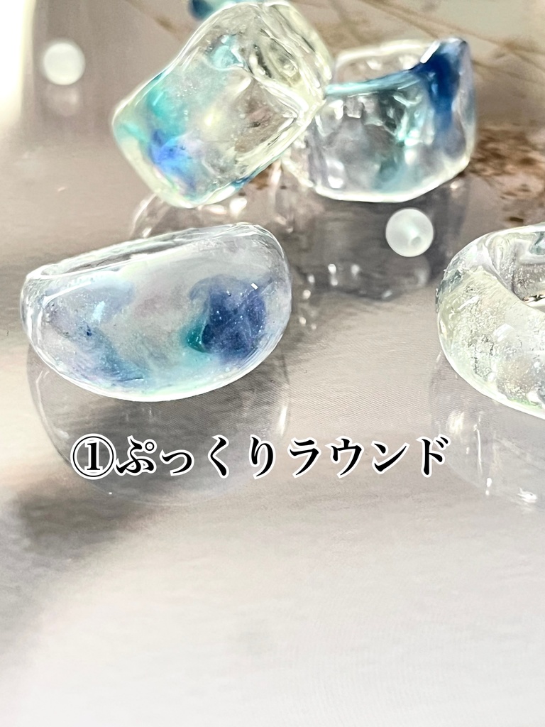 【オリジナル】冬のレジンリング3種