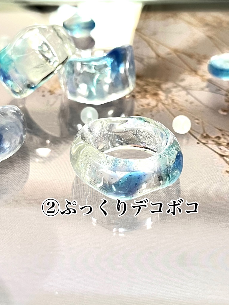 【オリジナル】冬のレジンリング3種