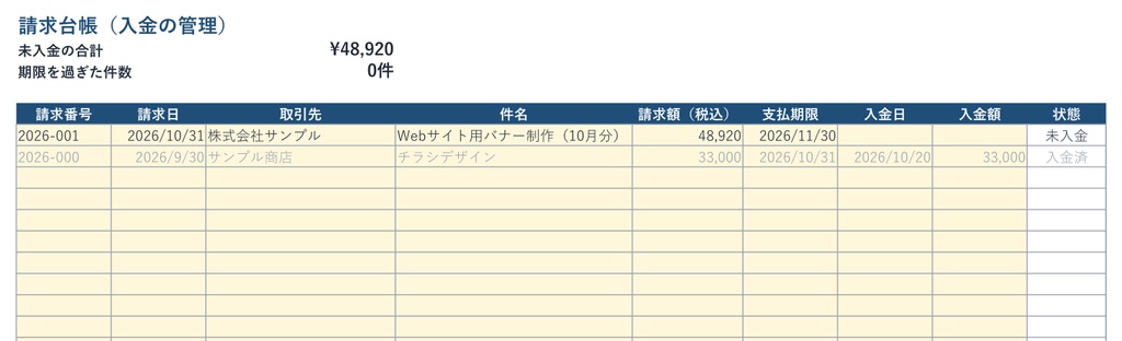 【Excel 3点セット】フリーランス・副業の帳簿セット|請求書・源泉徴収の管理・売上経費帳(マクロ不使用)