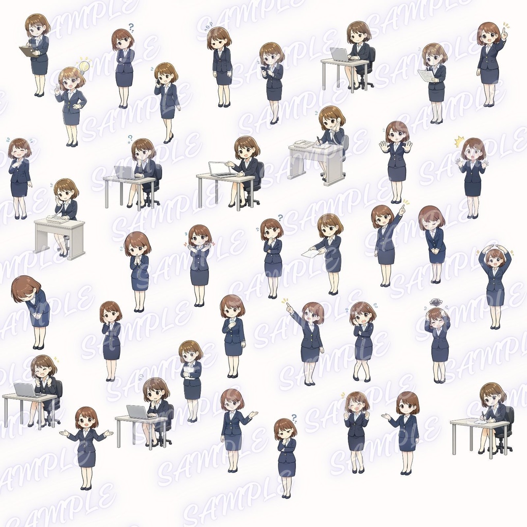 女性会社員クリップアート 40点セット