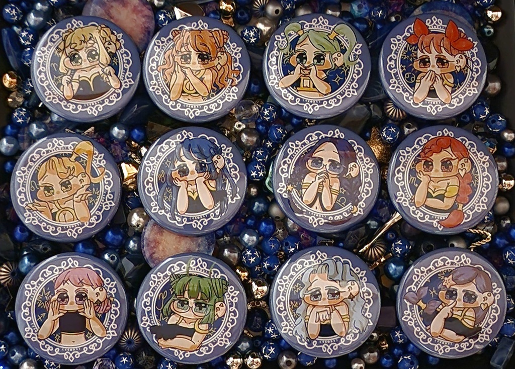 12星座の額縁缶バッジ