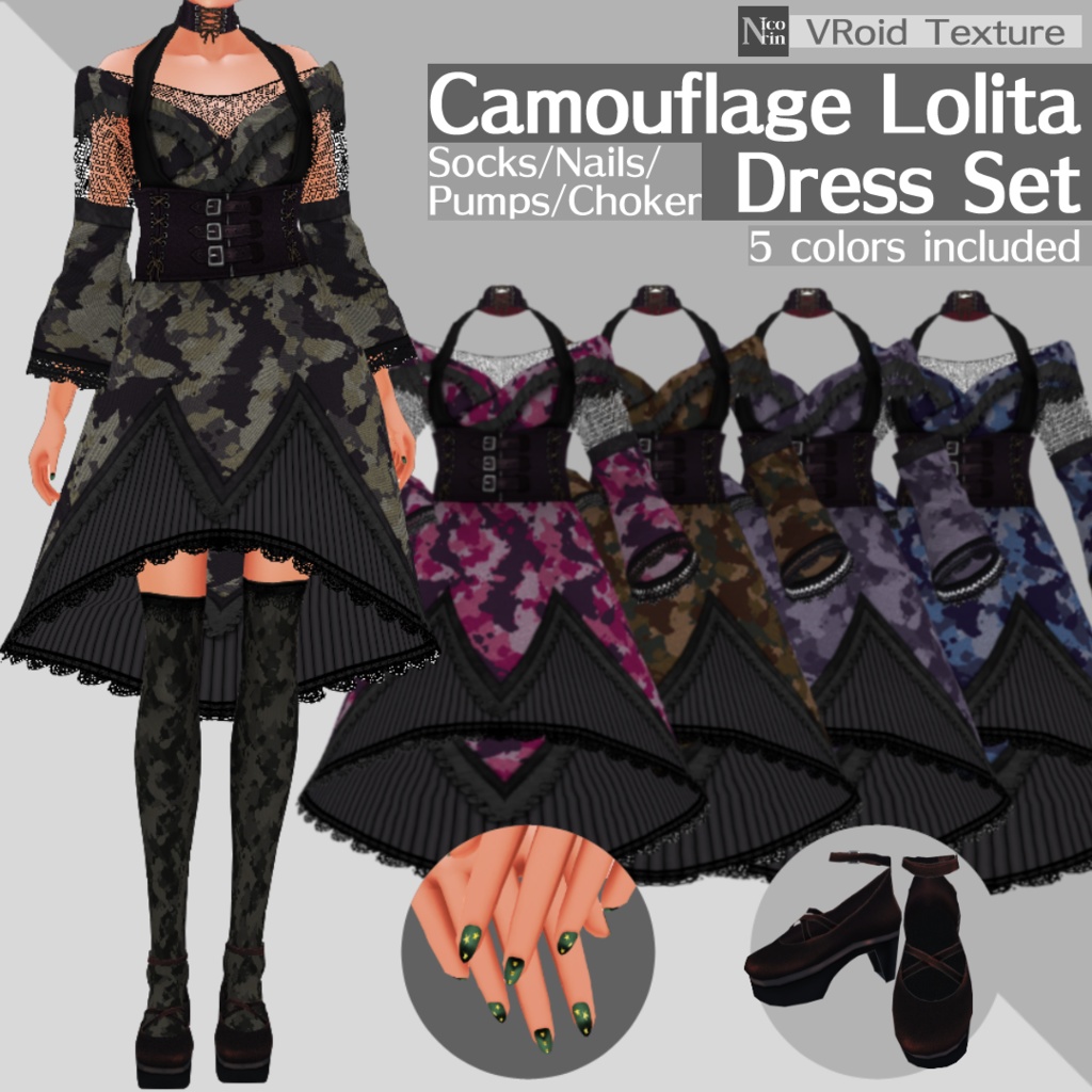 [VRoid] Camouflage Lolita Dress [VRoid β & Stable ver.]