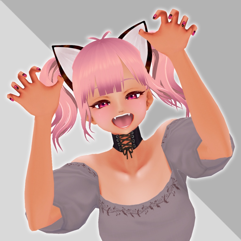 VRoidヘアプリセット*猫耳付きぱっつん前髪4ヘアアレンジパック