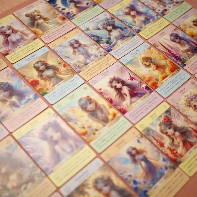 <花言葉オラクルカード>フラワーフェアリー 54枚 かわいい 優しい 小さめ 初心者におすすめ 日本語 妖精 天使 パステル ピンク 紫 日本語