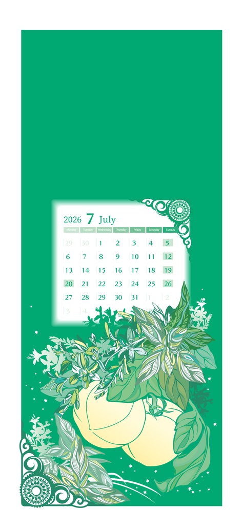 2026年7月｜月曜始まり：花と植物のスマホ壁紙カレンダー【leryu】