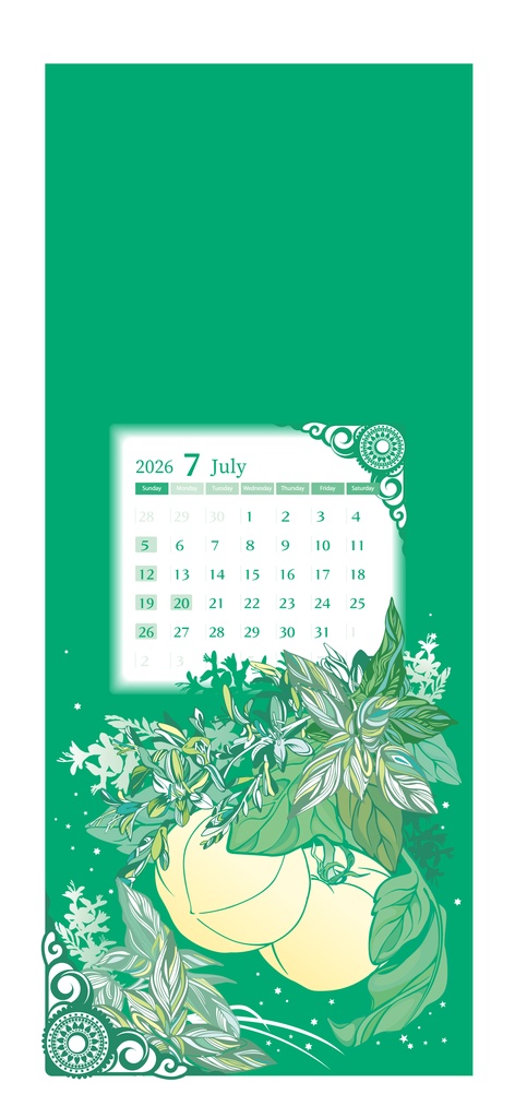 2026年7月｜日曜始まり：花と植物のスマホ壁紙カレンダー【leryu】