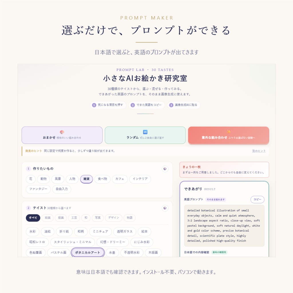 AIイラストのテイスト図鑑 30種|プロンプト作成アプリ付き