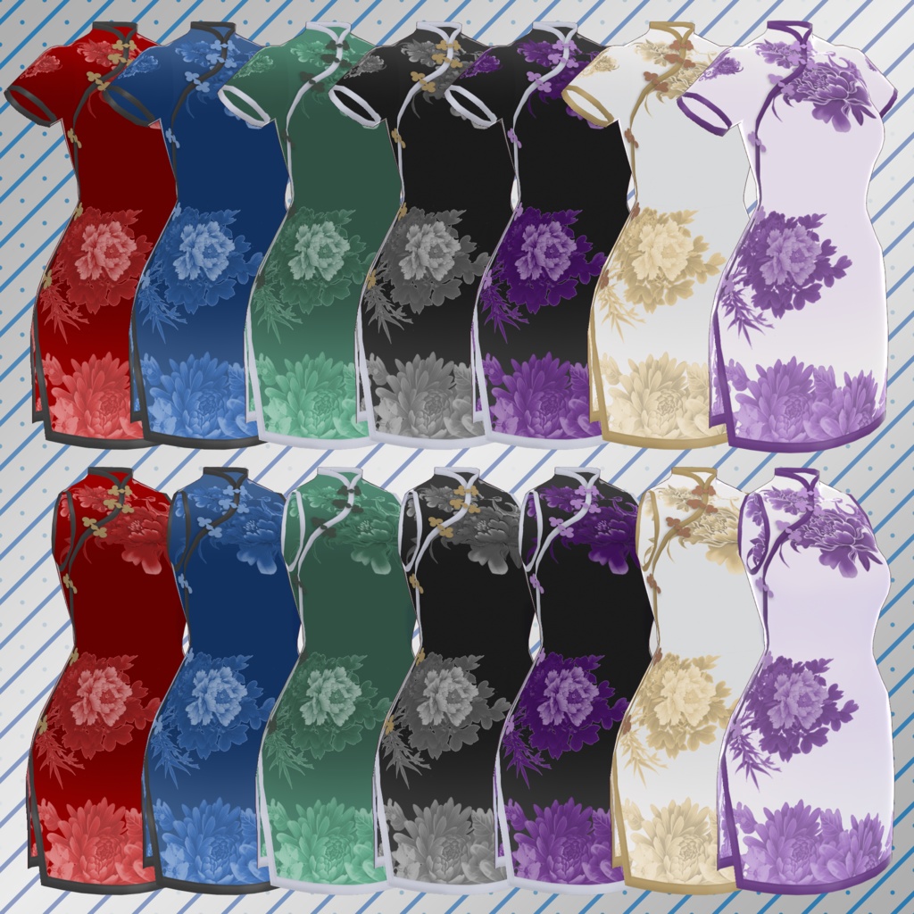 Cheongsam floral - sleeves/sleeveless (7 colors)