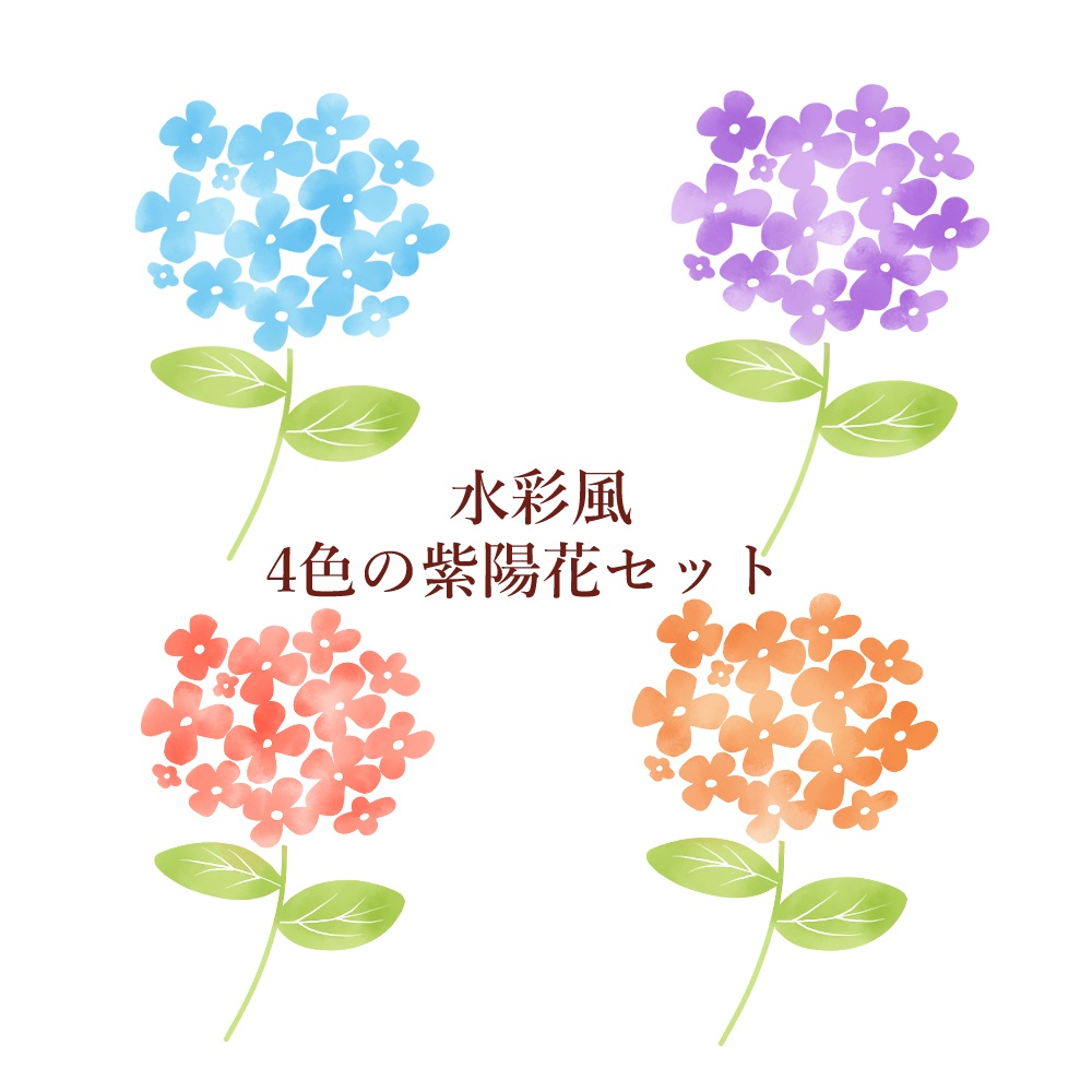 水彩風 紫陽花の4色セット