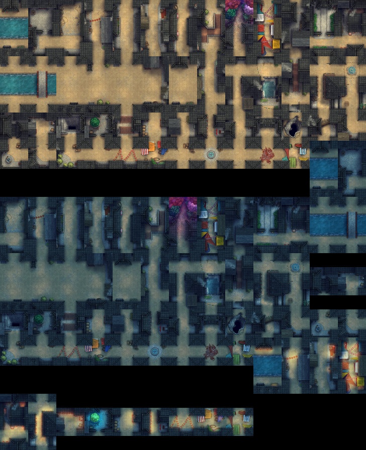 モジュラー日本風路地・街路タイルセット - TRPG/D&D バトルマップ素材