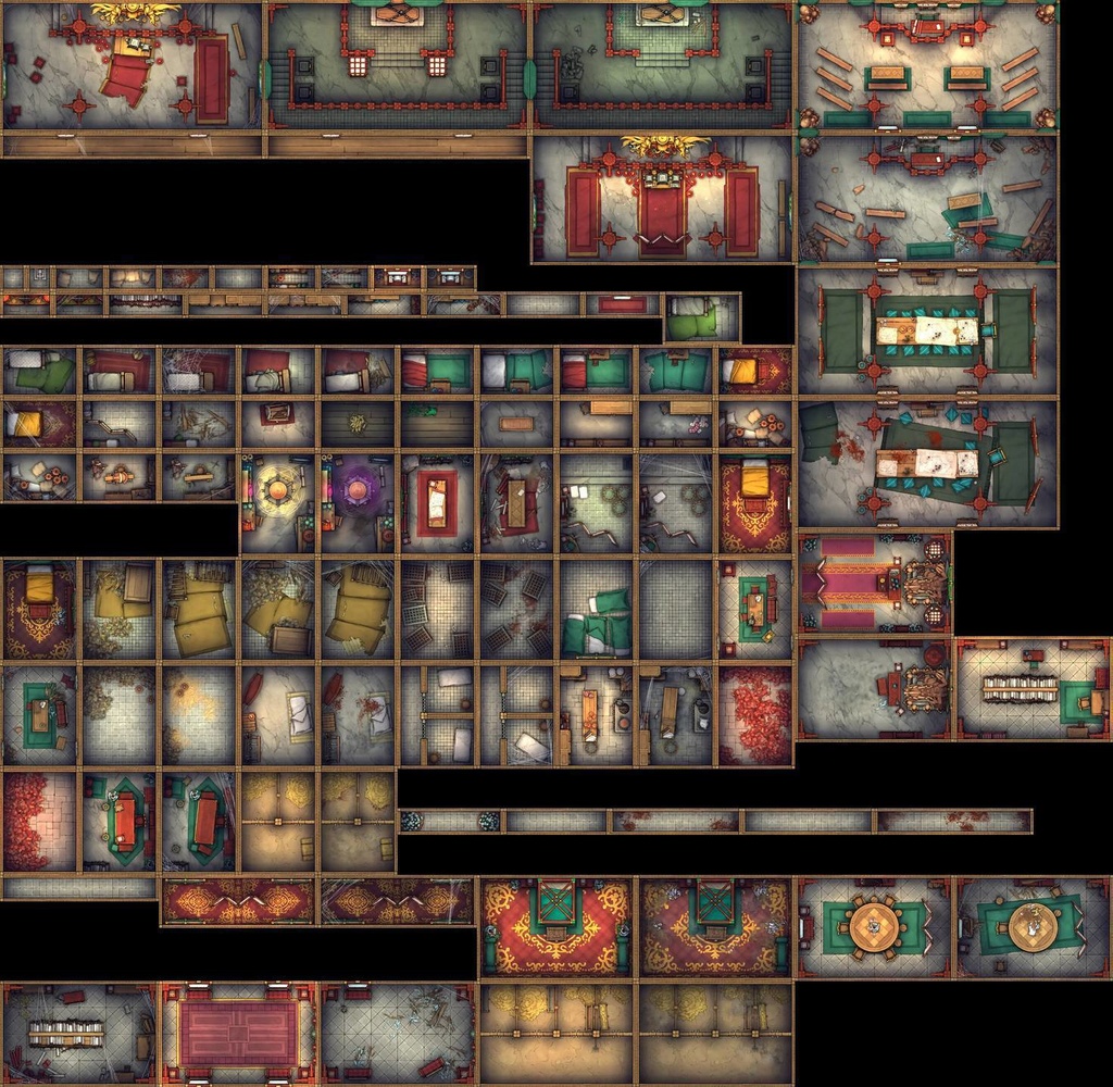 中華風豪邸タイルセット - TRPG/D&D バトルマップ素材