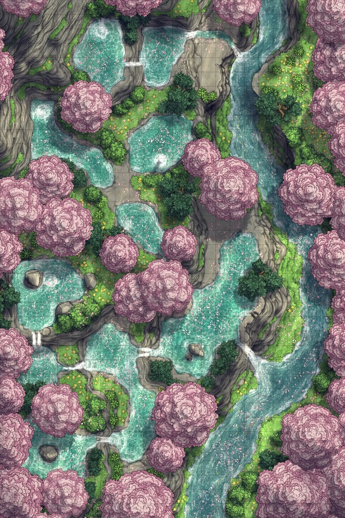 山の温泉浴場 - TRPG/D&D バトルマップ素材