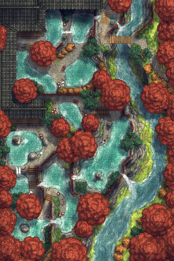 山の温泉浴場 - TRPG/D&D バトルマップ素材