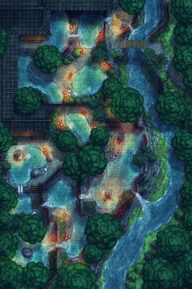 山の温泉浴場 - TRPG/D&D バトルマップ素材