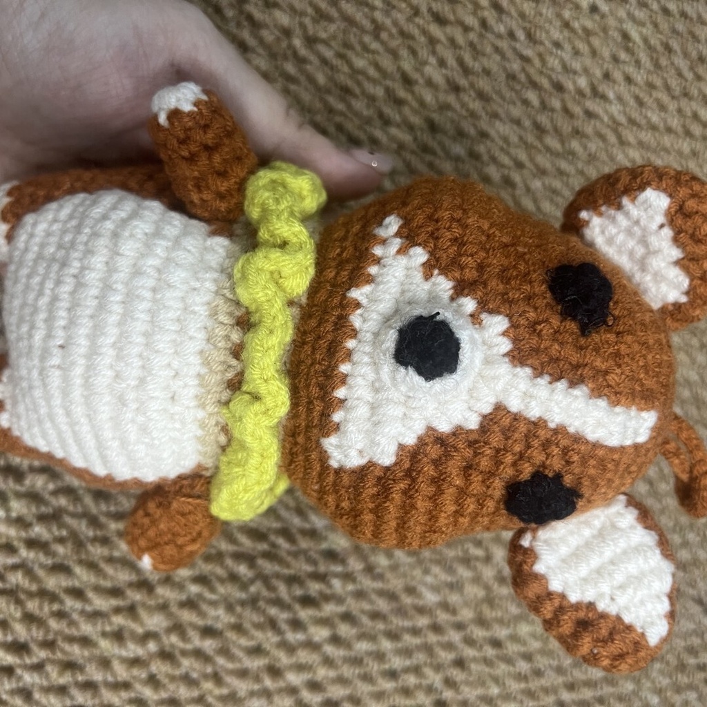 【受注生産】茶色のわんこ｜手編みの編みぐるみ（約15〜22cm）