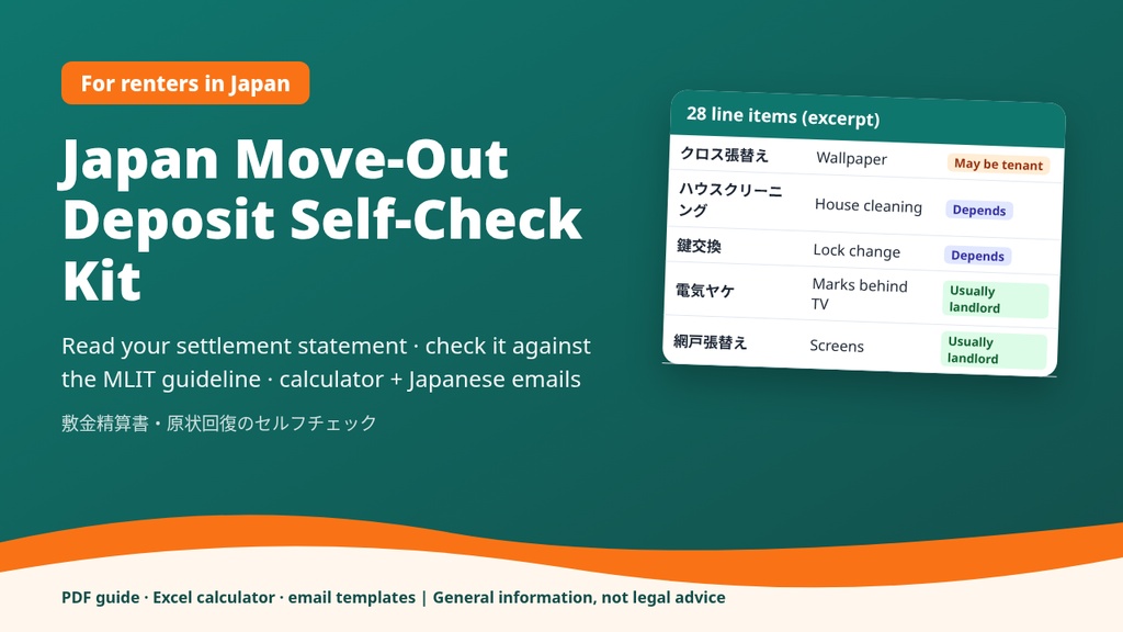 Japan Move-Out Deposit Self-Check Kit — Understand your shikikin settlement, calculator + Japanese email templates