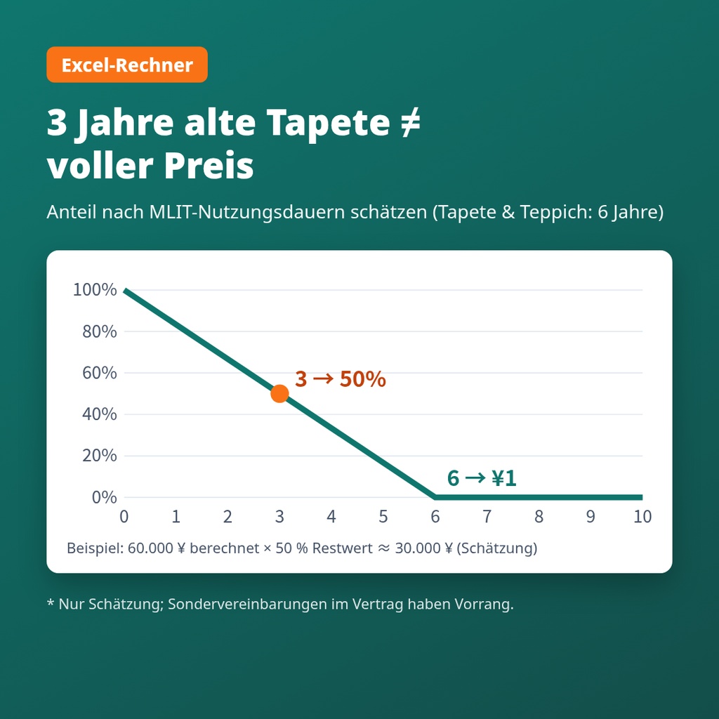 Kautions-Selbstcheck für den Auszug in Japan – Abrechnung (shikikin seisansho) verstehen, Excel-Rechner + japanische E-Mail-Vorlagen