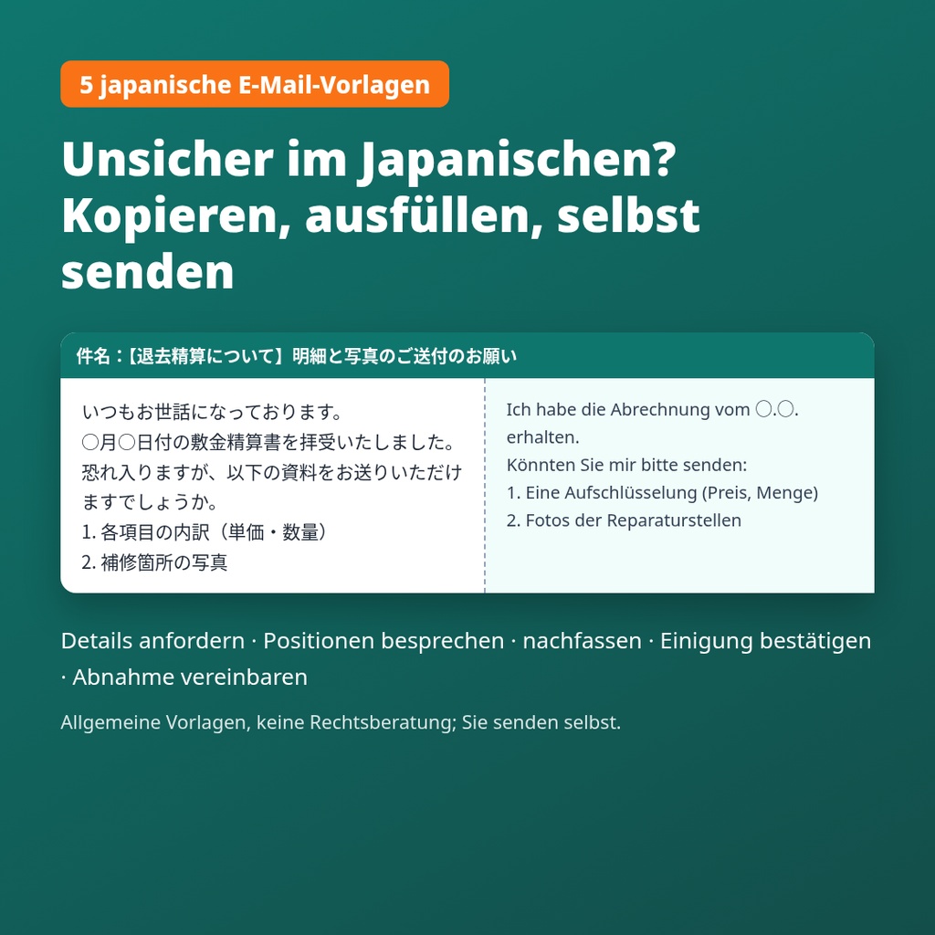 Kautions-Selbstcheck für den Auszug in Japan – Abrechnung (shikikin seisansho) verstehen, Excel-Rechner + japanische E-Mail-Vorlagen