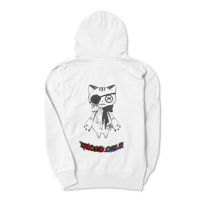 リンクル ジップパーカー(背面プリント・白猫ver.)