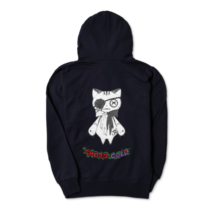 リンクル ジップパーカー(背面プリント・白猫ver.)