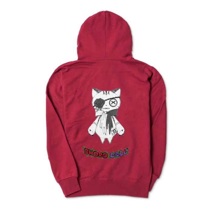 リンクル ジップパーカー(背面プリント・白猫ver.)