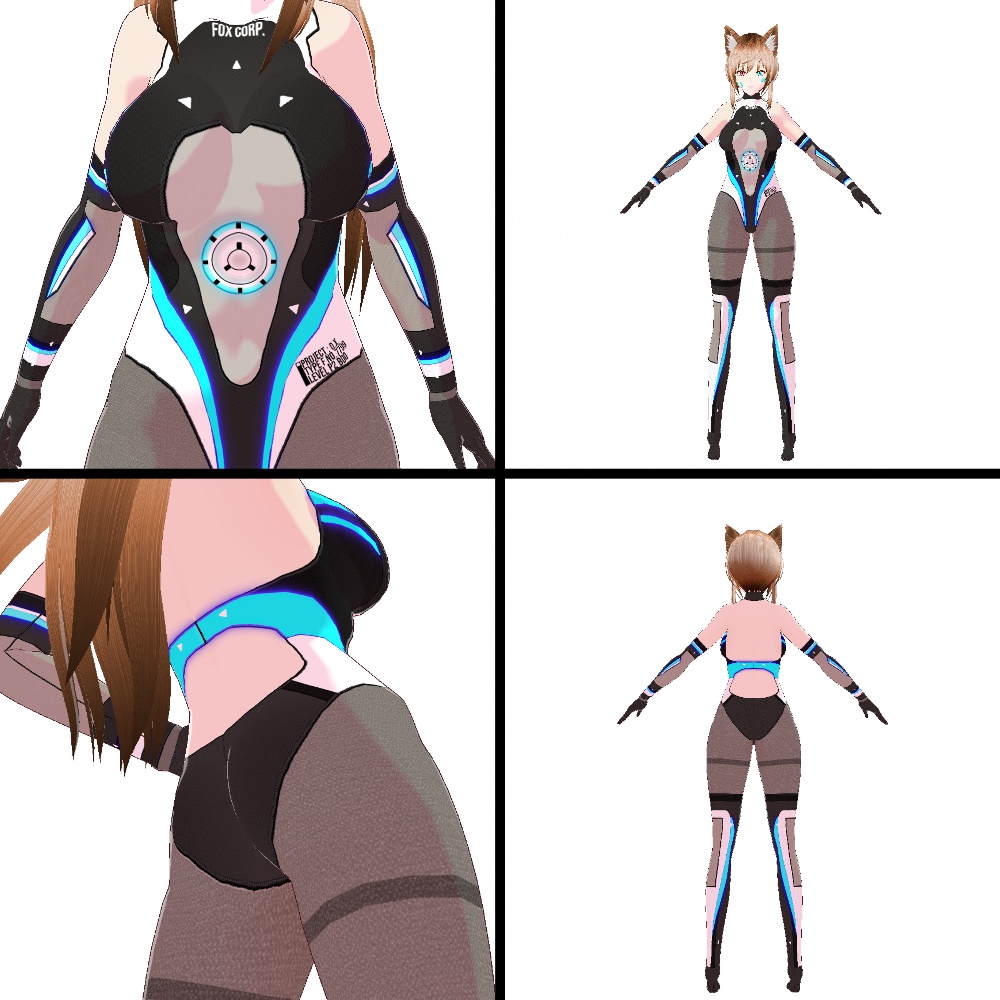 【旧作無料!】VRoid用 4色展開 サイバーアーマー "Primal Fox" - Cyber Armor "Primal Fox"