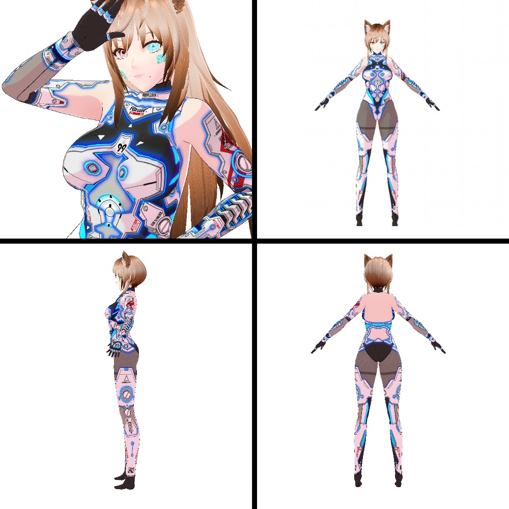 【旧作無料!】VRoid用 4色展開 サイバーアーマー "Primal Fox" - Cyber Armor "Primal Fox"