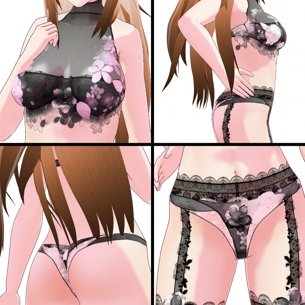 VRoid用 和柄桜レースランジェリー 4色*2色*2パターン - "Sakura" Lingerie