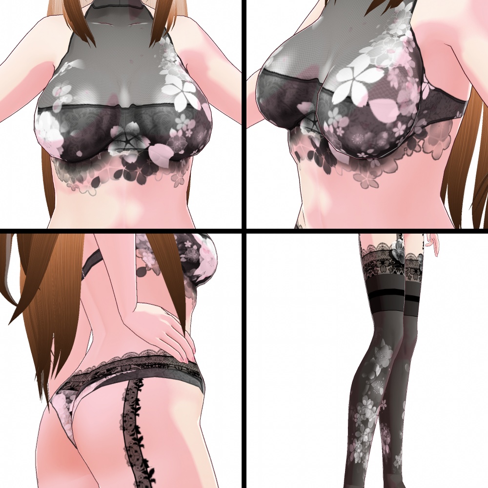 VRoid用 和柄桜レースランジェリー 4色*2色*2パターン - "Sakura" Lingerie
