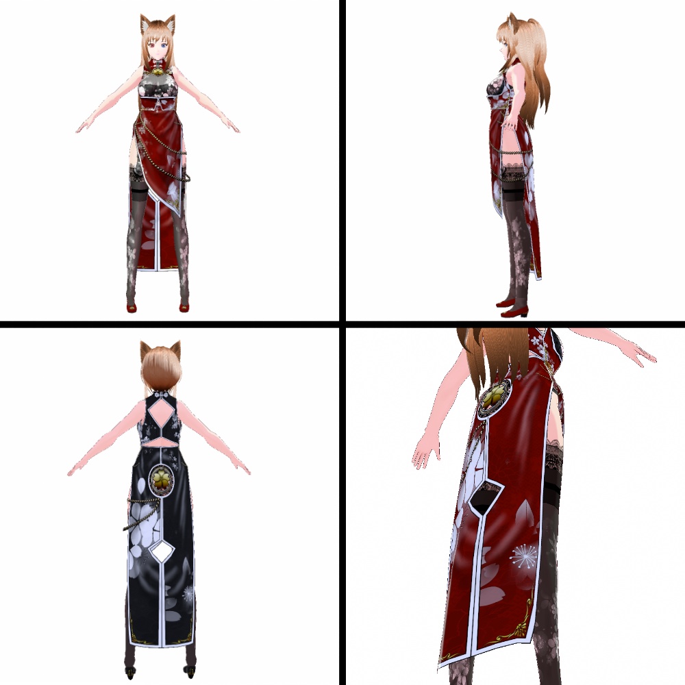 VRoid用 5色展開 和柄桜チャイナドレス - "Sakura" Cheongsam