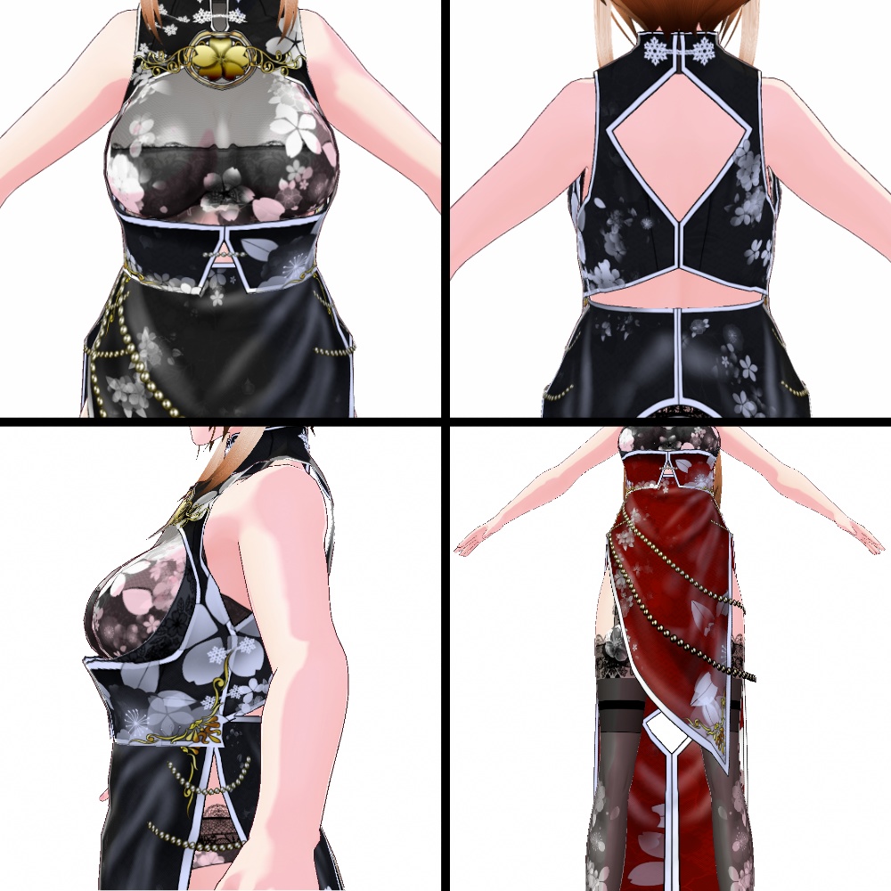 VRoid用 5色展開 和柄桜チャイナドレス - "Sakura" Cheongsam