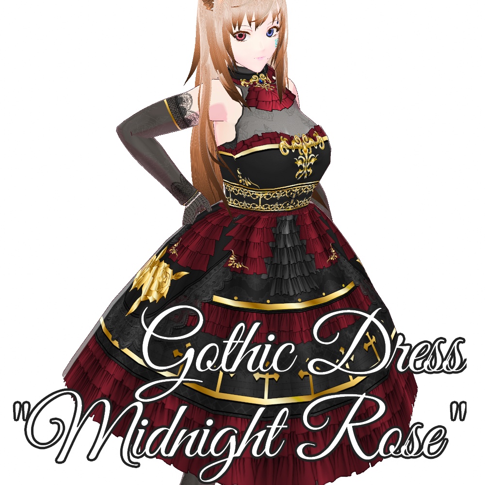 VRoid用 4色展開 ゴシックドレス 夜薔薇 - Gothic Dress "Midnight Rose"